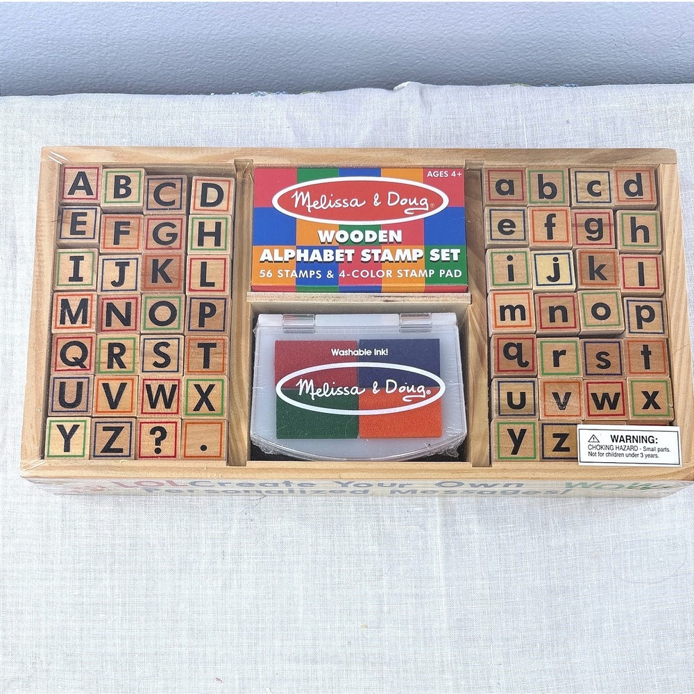 Melissa & Doug Wooden Alphabet Stamp Set 56 Stamps  New